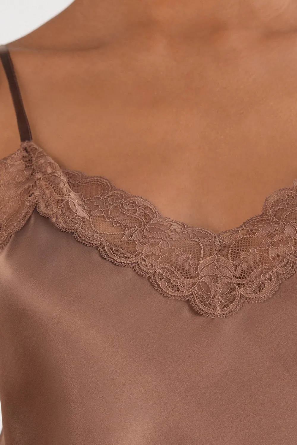 Halki / Babydoll|Spódnice /Sukienki>Intimissimi Halka z jedwabiu z koronką naturalny - 502i - caramel