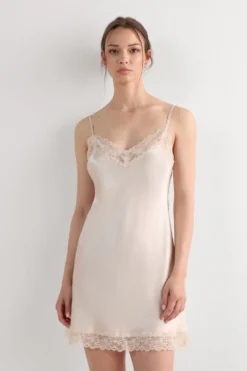 Halki / Babydoll|Spódnice /Sukienki>Intimissimi Halka z jedwabiu z koronką naturalny - 2280 - cream