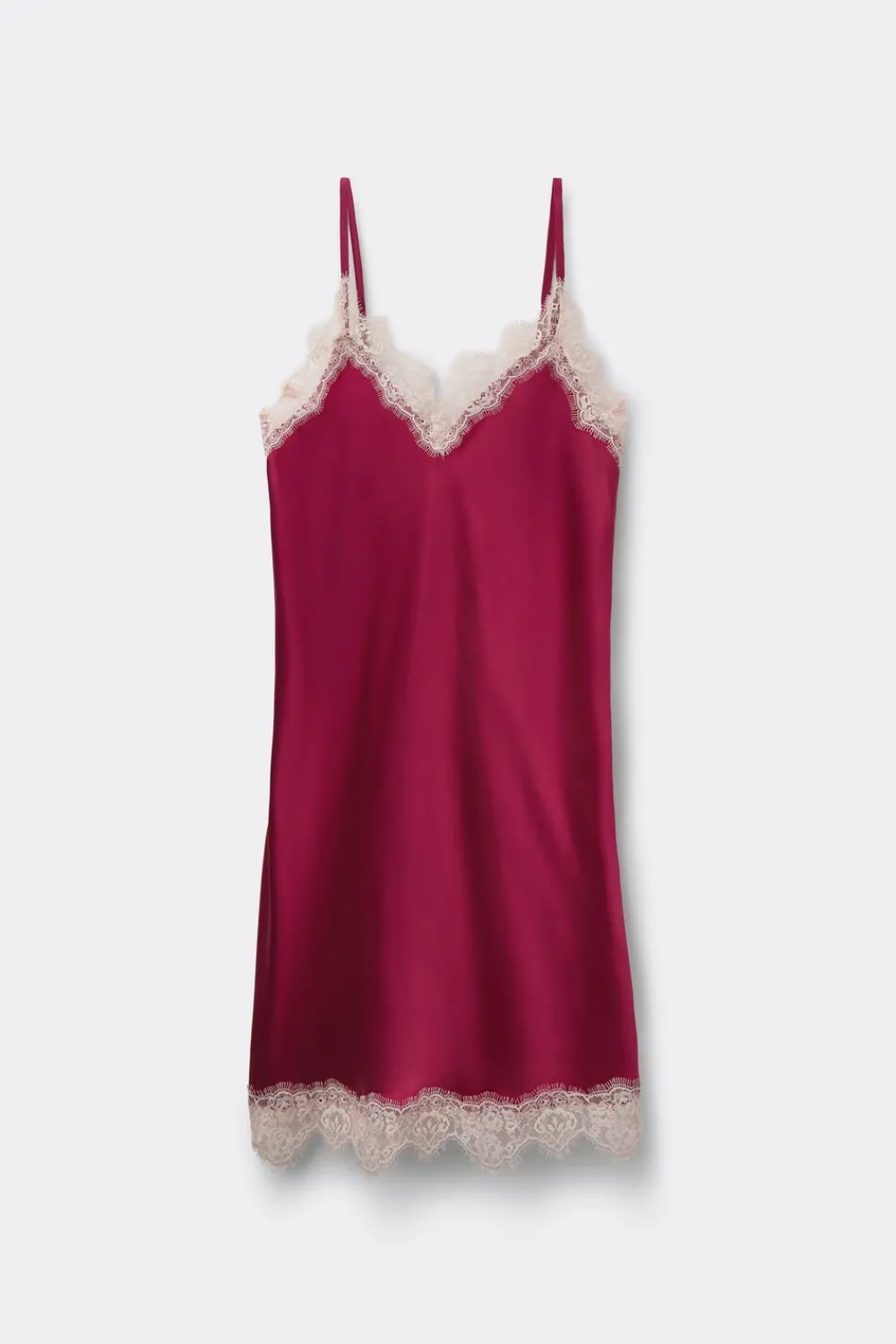 Halki / Babydoll|Spódnice /Sukienki>Intimissimi Jedwabna Halka z Kontrastową Koronką różowy - 110k - cherry pink
