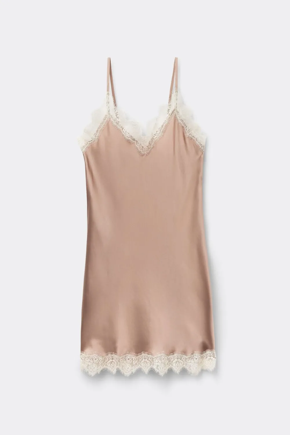 Halki / Babydoll|Spódnice /Sukienki>Intimissimi Jedwabna Halka z Kontrastową Koronką brązowy - 119k - naked brown