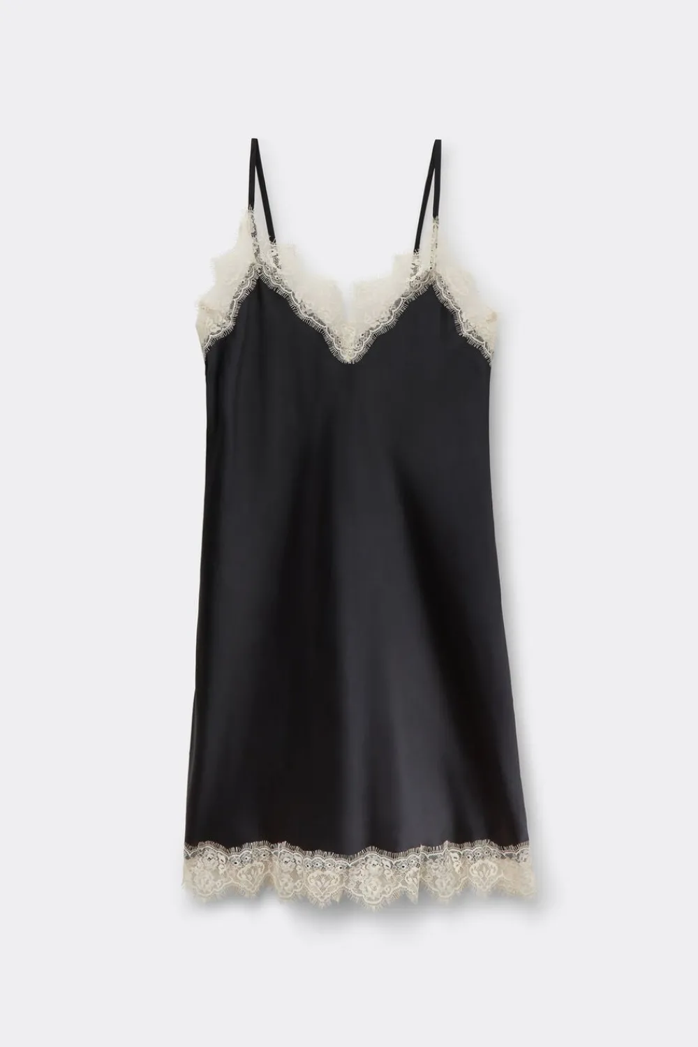 Halki / Babydoll|Spódnice /Sukienki>Intimissimi Jedwabna Halka z Kontrastową Koronką czarny - 019 - czarny