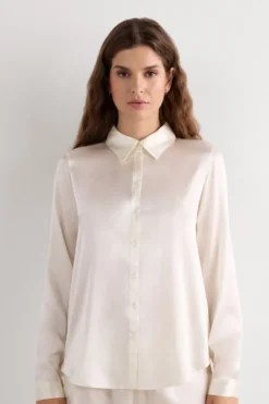 Koszule / Bluzki|Jedwab>Intimissimi Jedwabna Koszula kremowy - 2127 - talkowy