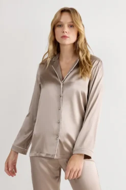 Piżamy Długie|Jedwab>Intimissimi Jedwabna Koszula z Długim Rękawem o Męskim Kroju naturalny - 651i - dust beige