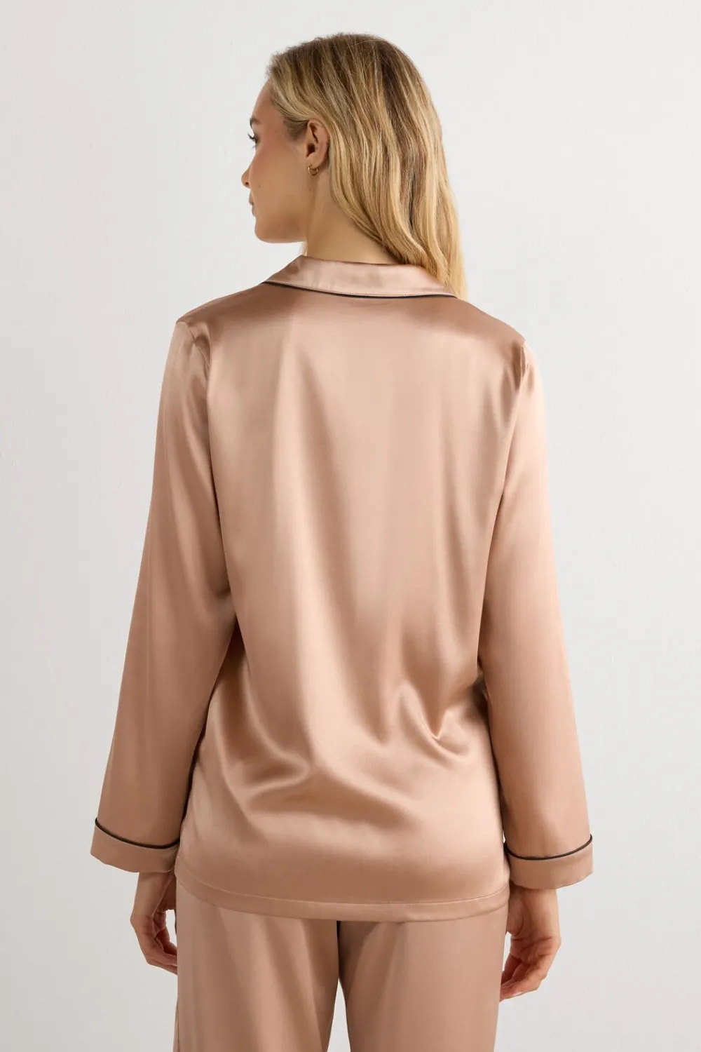 Piżamy Długie|Jedwab>Intimissimi Jedwabna Koszula z Długim Rękawem o Męskim Kroju naturalny - 163i - rose satin