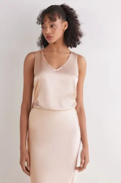 Topy|Jedwab>Intimissimi Jedwabna Koszulka z Dekoltem w Kształcie Litery V naturalny - 2280 - cream