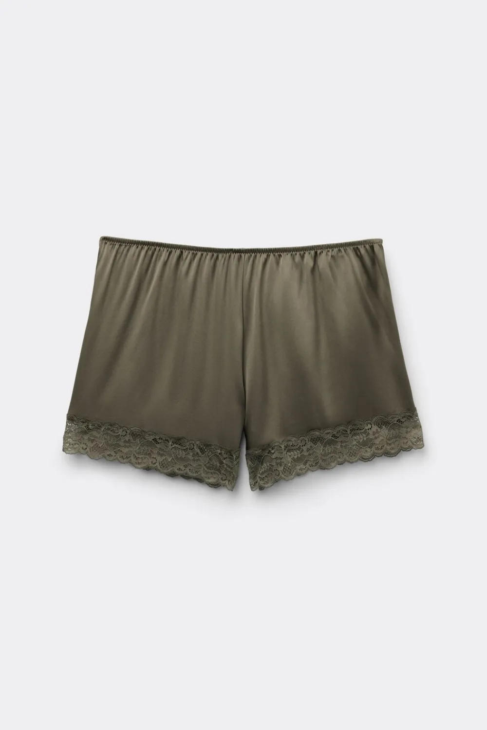 Piżamy Krótkie|Jedwab>Intimissimi Jedwabne szorty piżamowe damskie z koronką zielony - 660j - safari green