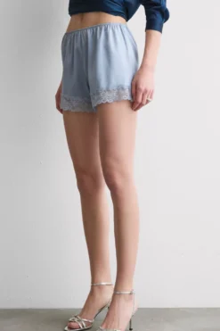 Piżamy Krótkie|Jedwab>Intimissimi Jedwabne szorty piżamowe damskie z koronką jasnoniebieski - 064k - breeze blue