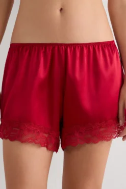 Piżamy Krótkie|Jedwab>Intimissimi Jedwabne szorty piżamowe damskie z koronką - 1473 - czerwony