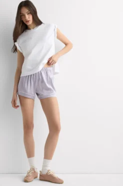 Piżamy Krótkie|Jedwab>Intimissimi Jedwabne Szorty z Lamówką fioletowy - 056k - quartz lilac