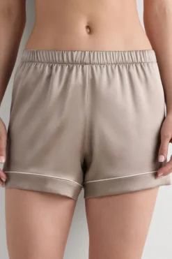 Piżamy Krótkie|Jedwab>Intimissimi Jedwabne Szorty z Lamówką naturalny - 651i - dust beige