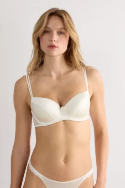 Balkonetki|Z Fiszbinami>Intimissimi Jedwabny biustonosz balkonetka Sofia kremowy - 2127 - talkowy