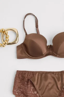Balkonetki|Z Fiszbinami>Intimissimi Jedwabny biustonosz balkonetka Sofia naturalny - 502i - caramel