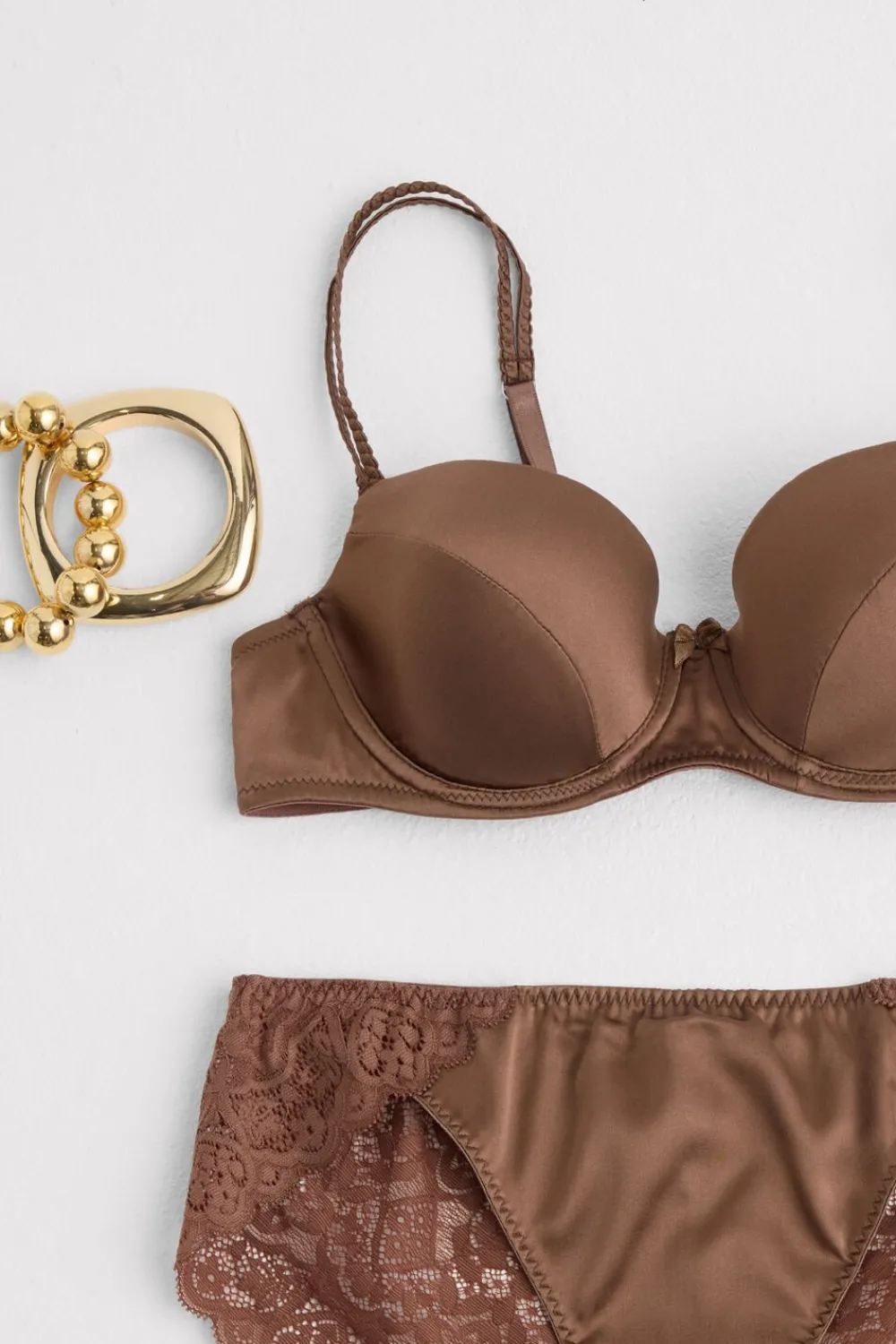 Balkonetki|Z Fiszbinami>Intimissimi Jedwabny biustonosz balkonetka Sofia naturalny - 502i - caramel