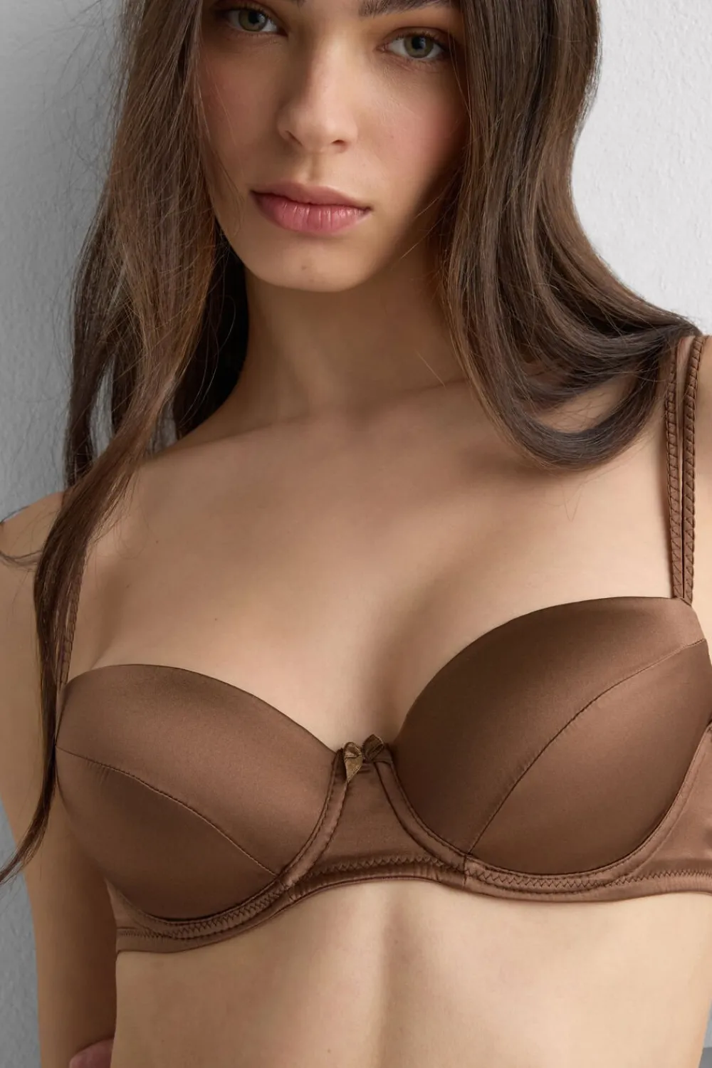 Balkonetki|Z Fiszbinami>Intimissimi Jedwabny biustonosz balkonetka Sofia naturalny - 502i - caramel