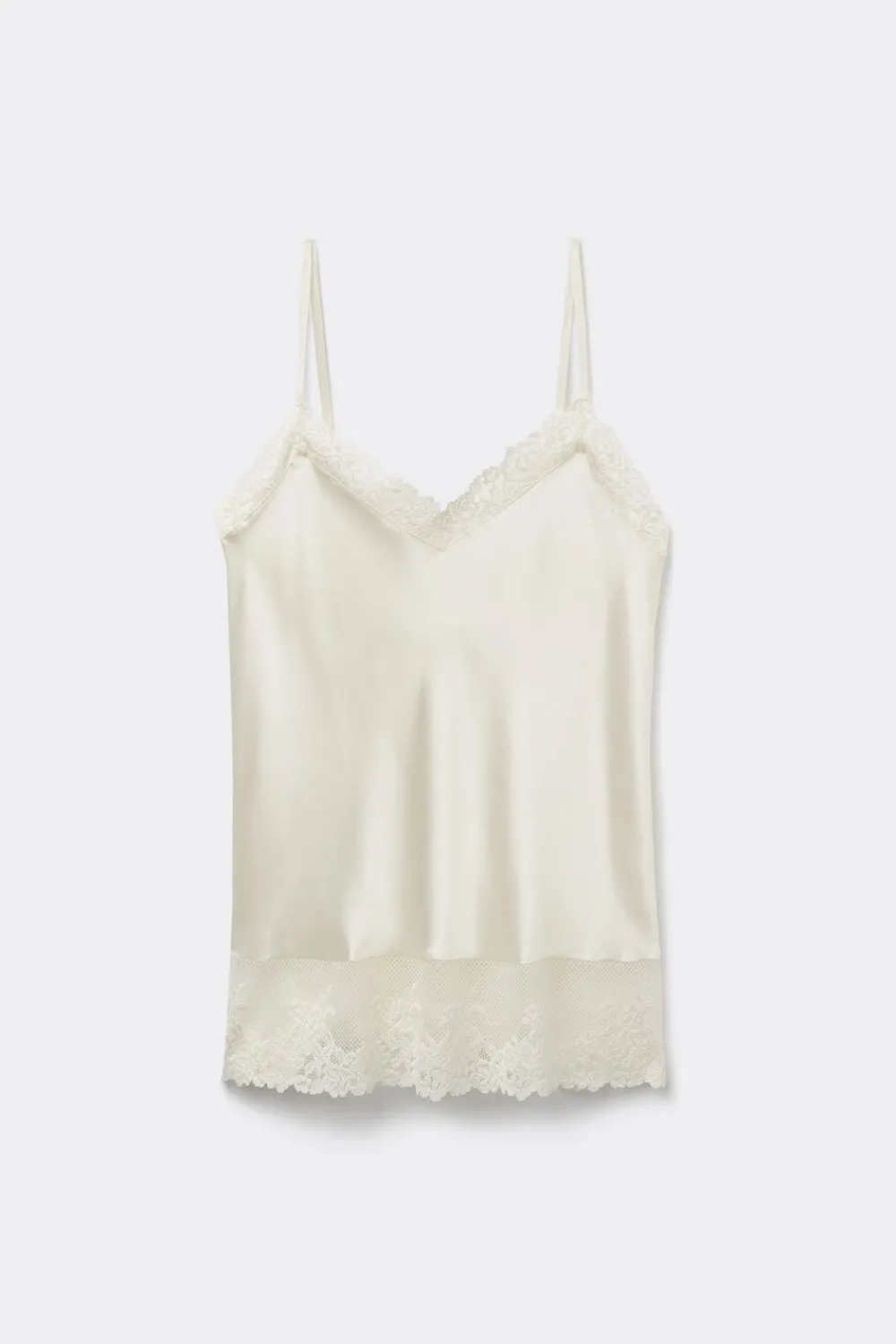 Topy|Piżamy Krótkie>Intimissimi Jedwabny Top z Cienkimi Ramiączkami Pretty Flowers kremowy - 2127 - talkowy