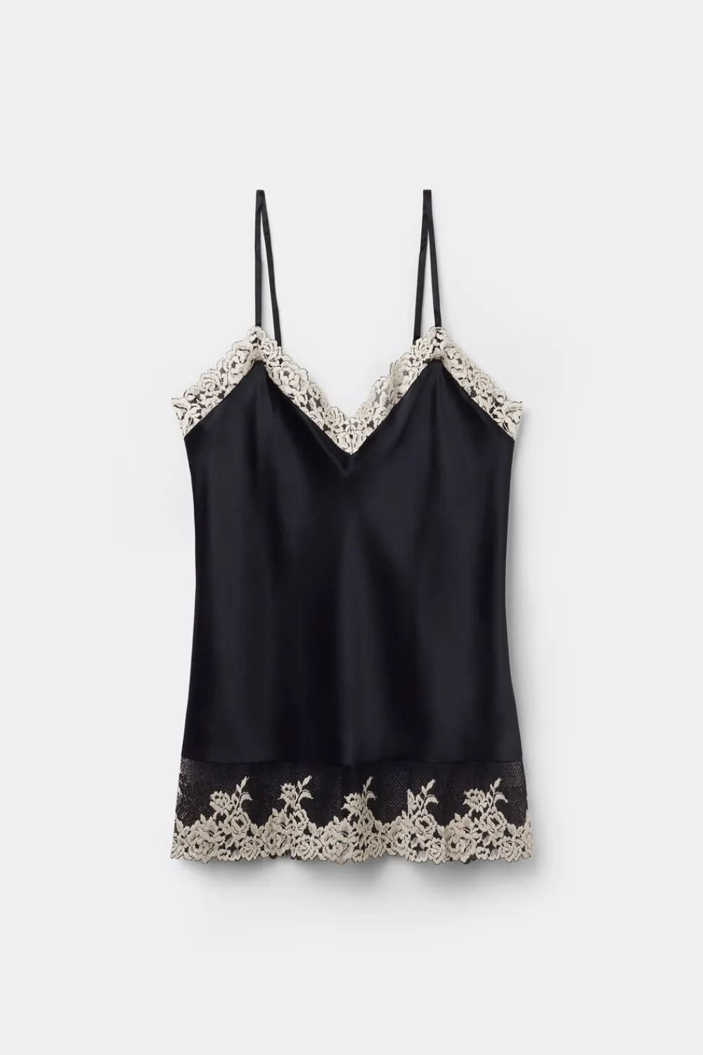 Topy|Piżamy Krótkie>Intimissimi Jedwabny Top z Cienkimi Ramiączkami Pretty Flowers wielobarwny - 9887 - nero/ivory