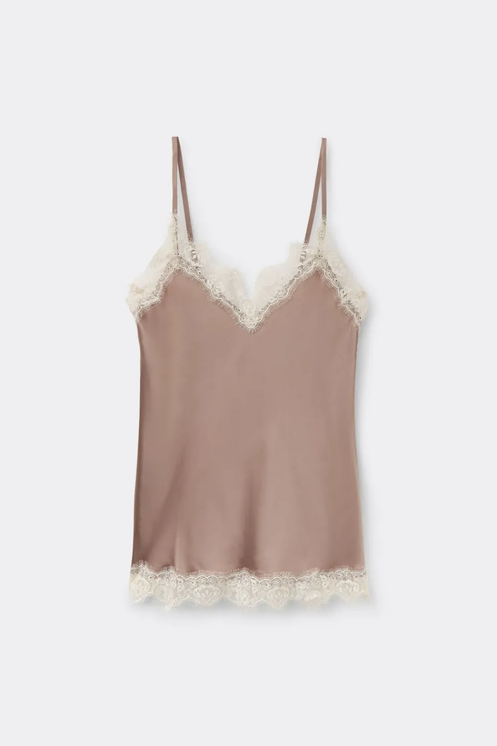 Topy|Piżamy Krótkie>Intimissimi Jedwabny Top z Kontrastową Koronką brązowy - 119k - naked brown