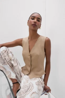 Topy|Len>Intimissimi Kamizelka zPłótna Lnianego The Pure Linen beige - 166k - beige sabbia
