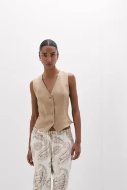 Topy|Len>Intimissimi Kamizelka zPłótna Lnianego The Pure Linen beige - 166k - beige sabbia