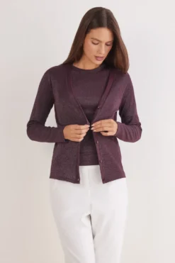 Kardigany / Marynarki|Bawełna Lamé>Intimissimi Kardigan w Prążki z Bawełny Lamè czerwony - 054k - burgundy lame'