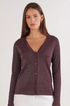 Kardigany / Marynarki|Bawełna Lamé>Intimissimi Kardigan w Prążki z Bawełny Lamè czerwony - 054k - burgundy lame'