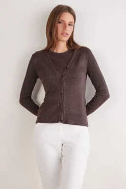 Kardigany / Marynarki|Bawełna Lamé>Intimissimi Kardigan w Prążki z Bawełny Lamè brązowy - 053k - marrone lame'