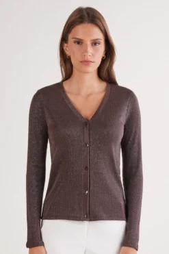 Kardigany / Marynarki|Bawełna Lamé>Intimissimi Kardigan w Prążki z Bawełny Lamè brązowy - 053k - marrone lame'