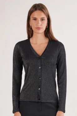 Kardigany / Marynarki|Bawełna Lamé>Intimissimi Kardigan w Prążki z Bawełny Lamè czarny - 052k - nero lame'