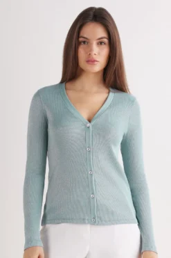 Kardigany / Marynarki|Bawełna Lamé>Intimissimi Kardigan w Prążki z Bawełny Lamè - 874j - giada lame'