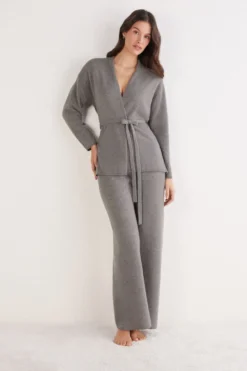 Kardigany / Marynarki|Odzież Domowa>Intimissimi Kardigan z Paskiem 100% Kaszmir szary - 456j - medium grey mel