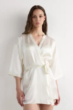 Szlafroki / Kimona|Piżamy / Szlafroki>Intimissimi Kimono z jedwabiu kremowy - 2127 - talkowy