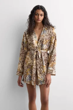 Szlafroki / Kimona>Intimissimi Kimono z Satyny Wiskozowej Animalier Simply Iconic z nadrukiem - 071k - stampa animalier/fiori