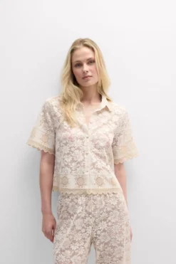Koszule / Bluzki|Odzież Domowa>Intimissimi Koronkowa Koszula z Krótkim Rękawem Midsummer Dream beige - 118k - natural/cream beige