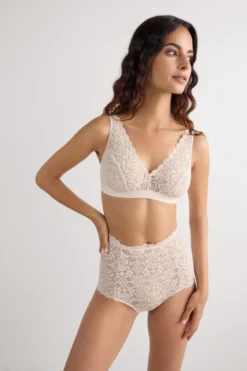 Bokserki|Z Wysokim Stanem>Intimissimi Koronkowe Figi Culotte Wysoki Stan naturalny - 2280 - cream