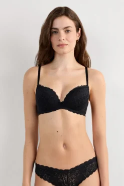 Balkonetki|Z Fiszbinami>Intimissimi Koronkowy Biustonosz Balkonetka Irina czarny - 019 - czarny