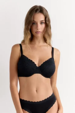 Balkonetki|Z Fiszbinami>Intimissimi Koronkowy Biustonosz Balkonetka Francesca czarny - 019 - czarny