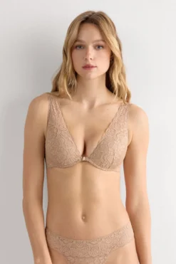 Balkonetki|Braletki>Intimissimi Koronkowy Biustonosz Balkonetka Elena naturalny - 044 - honey
