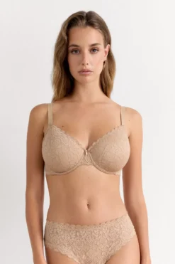 Balkonetki|Z Fiszbinami>Intimissimi Koronkowy Biustonosz Balkonetka Francesca naturalny - 044 - honey