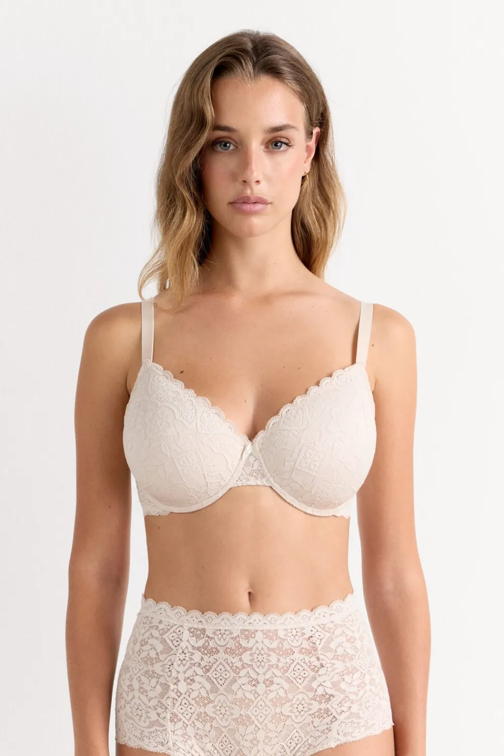 Balkonetki|Z Fiszbinami>Intimissimi Koronkowy Biustonosz Balkonetka Francesca naturalny - 2280 - cream