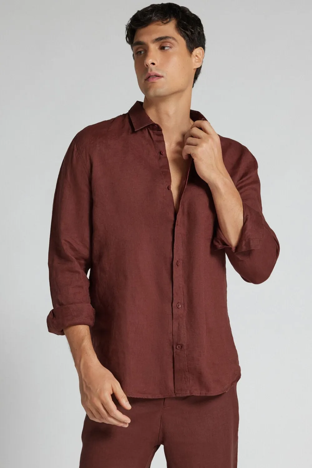Koszule|Len>Intimissimi Koszula 100% Len brązowy - 128k - rosso india