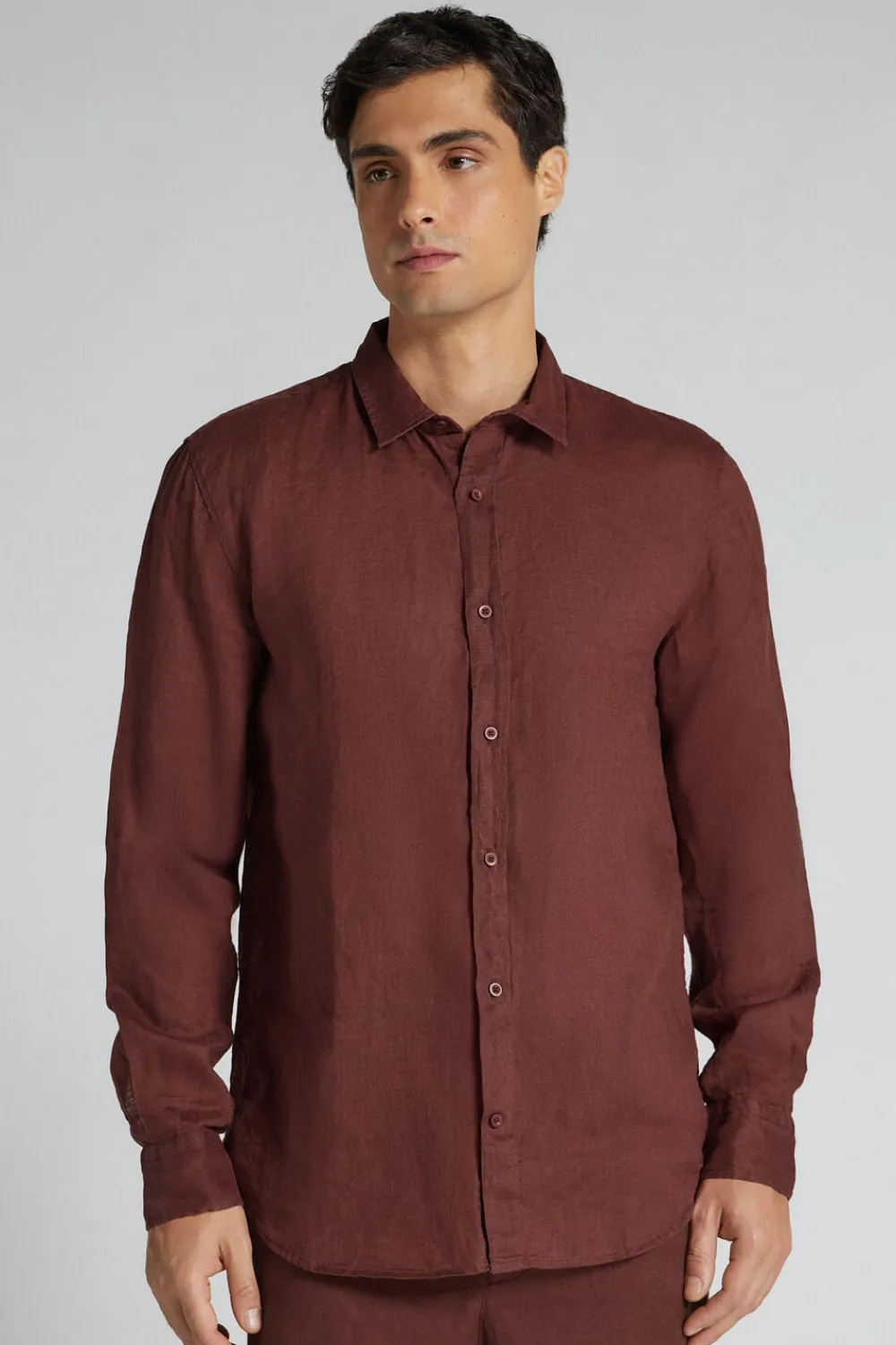 Koszule|Len>Intimissimi Koszula 100% Len brązowy - 128k - rosso india