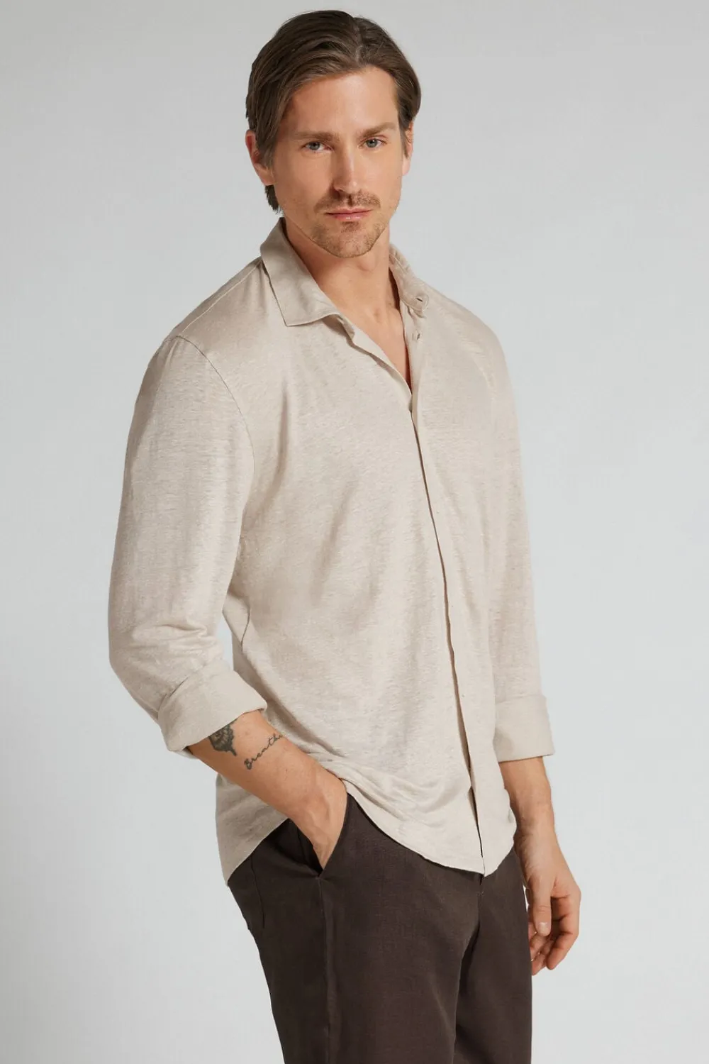 Koszule|Len>Intimissimi Koszula 100% Len Soft czarny - 959i - lino chiaro