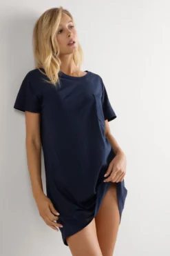 Spódnice /Sukienki|Koszule Nocne>Intimissimi Koszula Nocna z Bawełny Ultrafresh niebieski - 1467 - intensywny niebieski