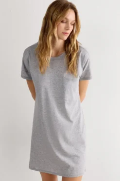 Spódnice /Sukienki|Koszule Nocne>Intimissimi Koszula Nocna z Bawełny Ultrafresh szary - 031 - grigio melange chiaro