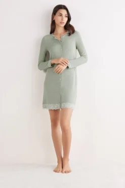 Koszule Nocne|Modal>Intimissimi Koszula Nocna z Koronkowymi Detalami zielony - 949j - sage green melange