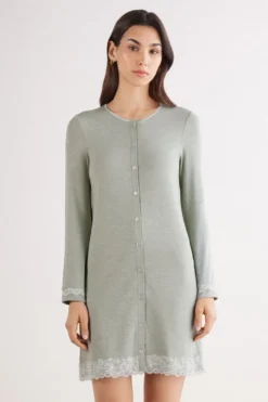 Koszule Nocne|Modal>Intimissimi Koszula Nocna z Koronkowymi Detalami zielony - 949j - sage green melange