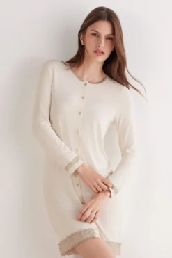 Koszule Nocne|Modal>Intimissimi Koszula Nocna z Koronkowymi Detalami naturalny - 948j - beige melange