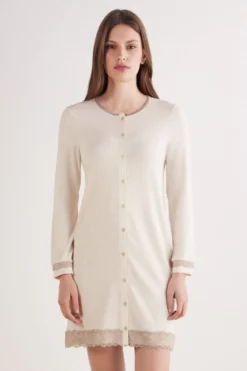 Koszule Nocne|Modal>Intimissimi Koszula Nocna z Koronkowymi Detalami naturalny - 948j - beige melange