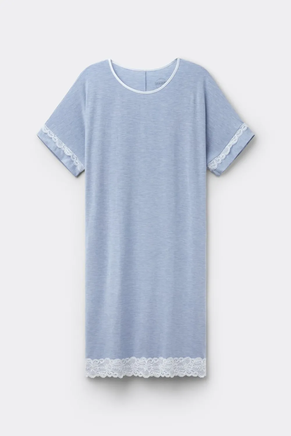 Koszule Nocne|Modal>Intimissimi Koszula Nocna z Krótkimi Rękawami i Koronkowymi Detalami niebieski - 069k - breeze blue melange