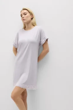 Koszule Nocne|Modal>Intimissimi Koszula Nocna z Krótkimi Rękawami i Koronkowymi Detalami fioletowy - 068k - quartz lilac melange
